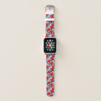 Tropical Foliage With Red Floral Hibiscus | Floral Apple Watch Band by EvcoStudio at Zazzle
