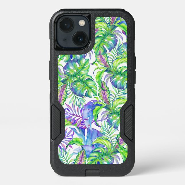 Tropical Foliage Yellow Pink Green Blue Lavender Otterbox iPhone Case (Back)