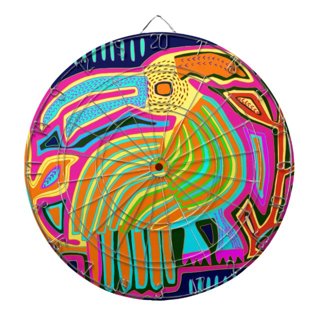 Tropical Folk Art Parrot Dart Board (Front)