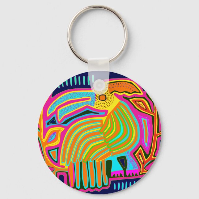 Tropical Folk Art Parrot Keychain (Front)