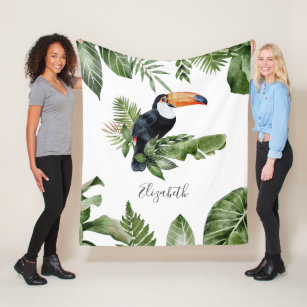 Tropical Forest Cute Toucan Personalized Name Fleece Blanket