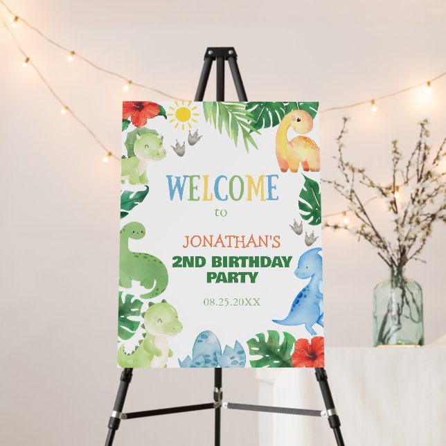 Tropical Forest Dinosaur Birthday Welcome Foam Board (In Situ (Stand))