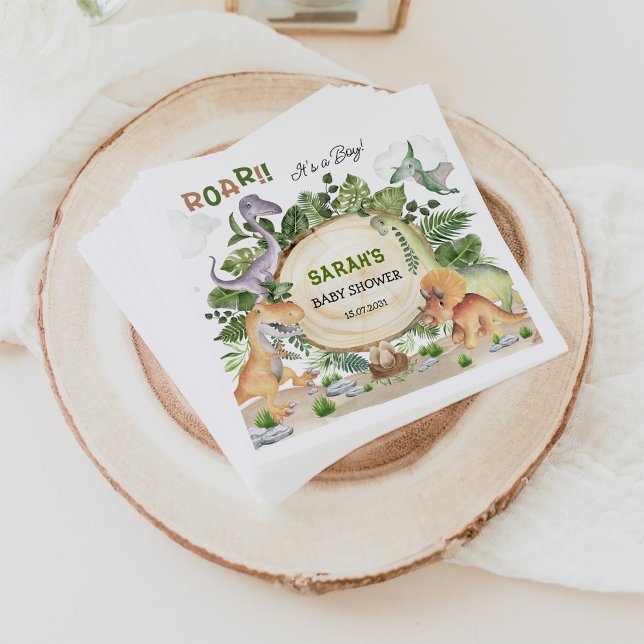 Tropical Forest Dinosaur Boy Baby Shower Napkins (Creator Uploaded)