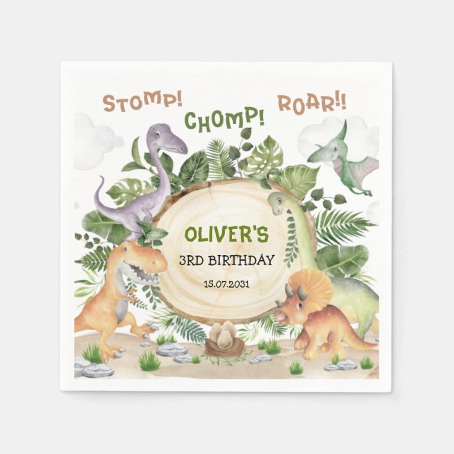 Tropical Forest Dinosaur Boys Birthday Party Napkins (Front)