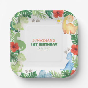 Tropical Forest Dinosaur Kids Birthday Paper Plates