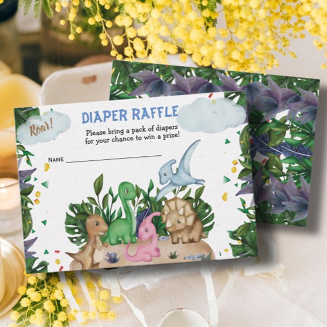 Tropical Forest Dinosaurs Baby Boy Diaper Raffle Enclosure Card (Creator Uploaded)