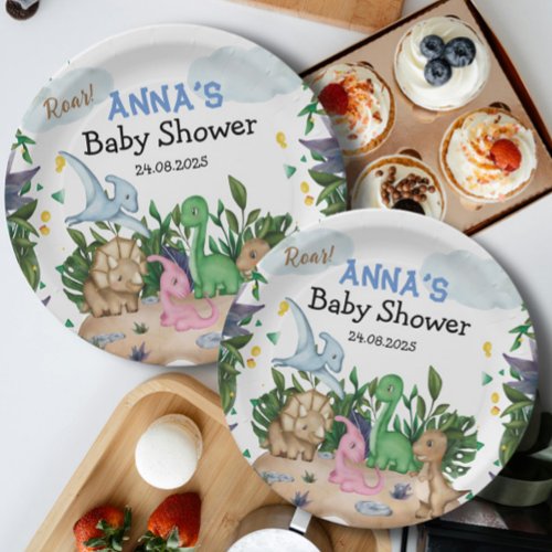 Tropical Forest Dinosaurs Baby Shower Paper Plates
