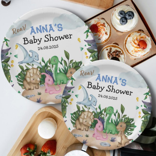 Tropical Forest Dinosaurs Baby Shower Paper Plates (Creator Uploaded)
