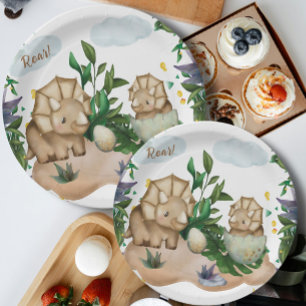 Tropical Forest Dinosaurs Baby Shower Paper Plates