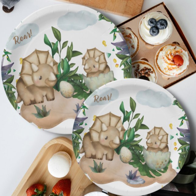 Tropical Forest Dinosaurs Baby Shower Paper Plates (Creator Uploaded)