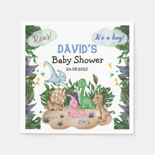 Tropical Forest Dinosaurs Boy Baby Shower Napkins