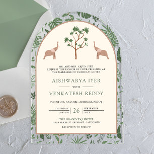 Tropical Forest Elephant Arch Indian Wedding Acrylic Invitations