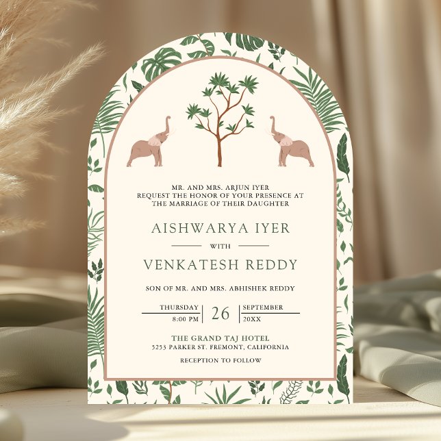Tropical Forest Elephant Arch Photo Indian Wedding Invitation (Creator Uploaded)