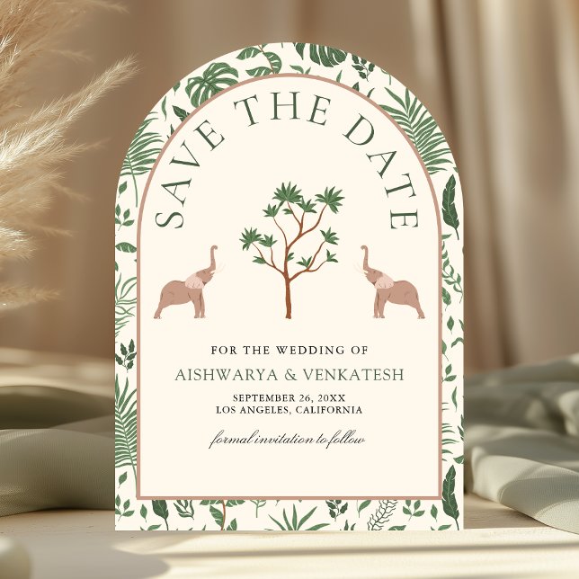 Tropical Forest Elephant Arch Photo Indian Wedding Save The Date (Creator Uploaded)