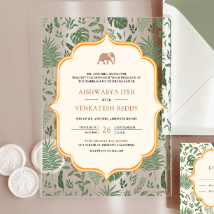 Tropical Forest Elephant Indian Wedding Acrylic Invitations