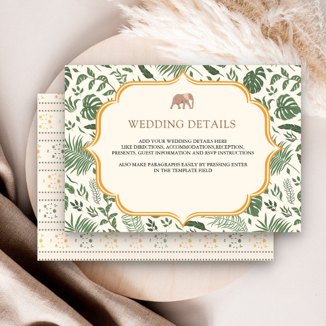 Tropical Forest Elephant Indian Wedding Details Enclosure Card (Creator Uploaded)