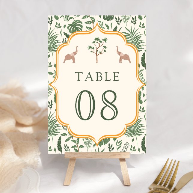 Tropical Forest Elephant Indian Wedding Table Number (Creator Uploaded)