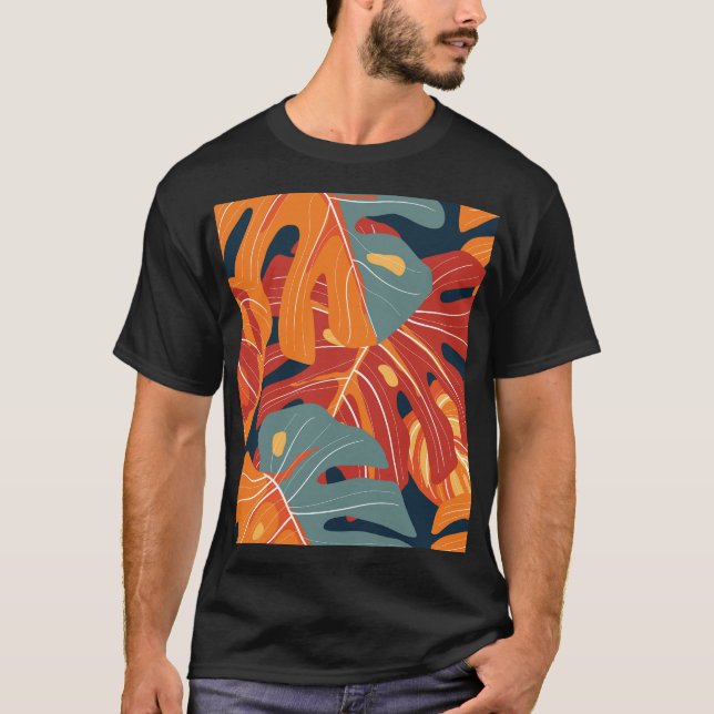 Tropical forest: exotic flowers wallpaper design. T-Shirt (Front)