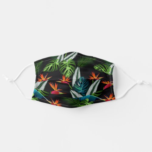 Tropical forest jungle green foliage leaves black adult cloth face mask