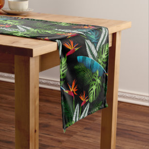 Tropical forest jungle green foliage leaves black short table runner