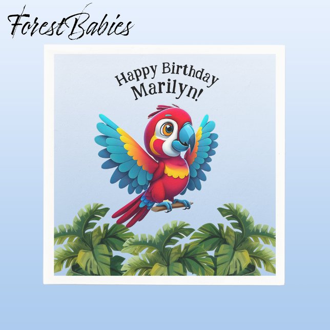 Tropical Forest Jungle Macaw Safari Parrot Bird Napkins (Macaw Parrot 🌴 Tropical Bird ForestBabies Customizable Birthday Party Napkins)