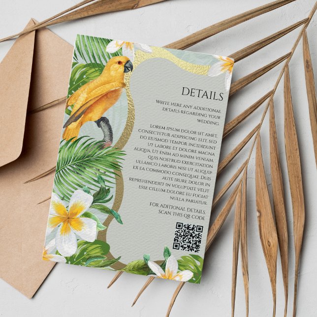 Tropical Forest Luau Parrot Floral QR code Details Enclosure Card (Creator Uploaded)