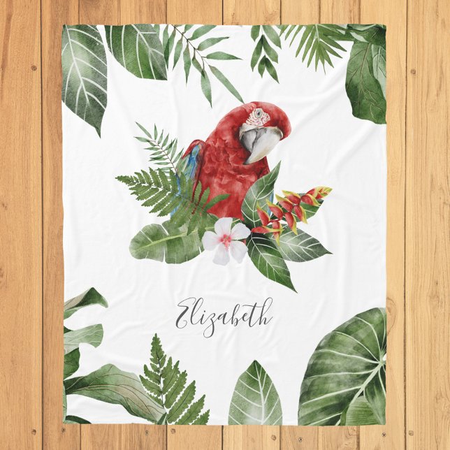 Tropical Forest Scarlet Macaw Personalized Name Fleece Blanket (Creator Uploaded)