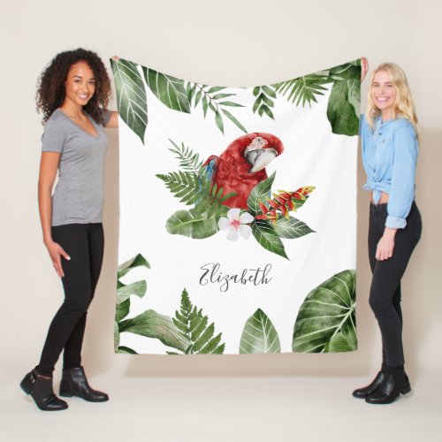 Tropical Forest Scarlet Macaw Personalized Name Fleece Blanket