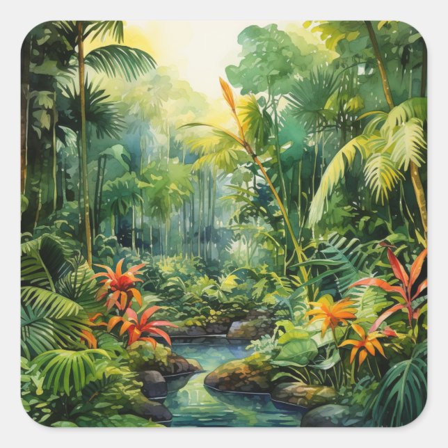 Tropical Forest Square Sticker (Front)