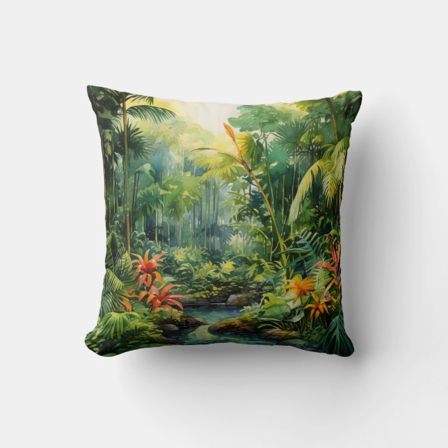 Tropical Forest Throw Pillow (Front)