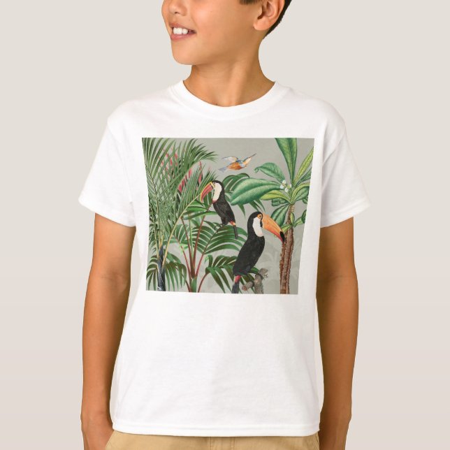 Tropical Forest & Toucan Birds T-Shirt (Front)