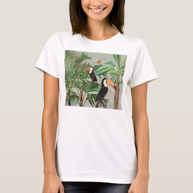 Tropical Forest & Toucan Birds T-Shirt (Front)