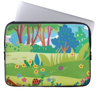 Tropical forest whit flowers and ladybugs laptop sleeve