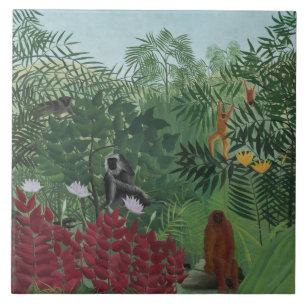 Tropical Forest With Apes and Snake (Rousseau) Ceramic Tile