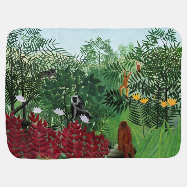 Tropical Forest with Monkeys by Henri Rousseau Baby Blanket (Horizontal)