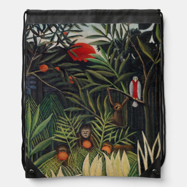Tropical Forest with Monkeys by Henri Rousseau Drawstring Bag (Front)