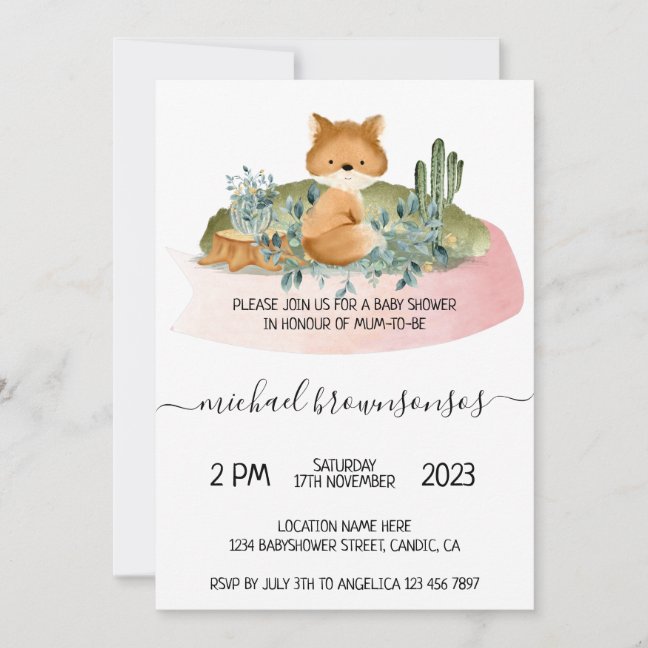 Tropical Fox Baby Shower Invitation