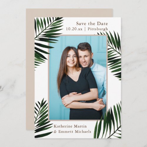 Tropical Frame Beige Wedding Save the Date Photo