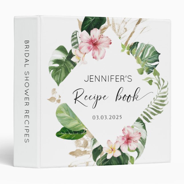 Tropical frame Bridal Shower Recipe book 3 Ring Binder (Front/Spine)