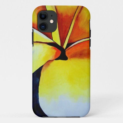 Tropical Frangipani flower watercolor abstract art iPhone 11 Case