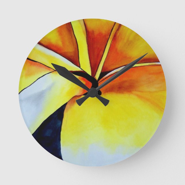 Tropical Frangipani flower watercolor abstract art Round Clock (Front)