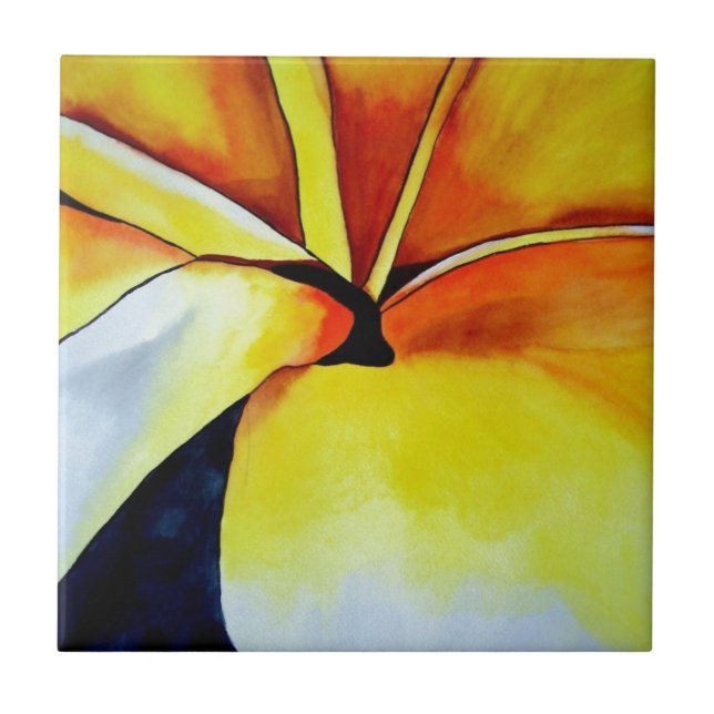 Tropical Frangipani flower watercolor abstract art Tile (Front)
