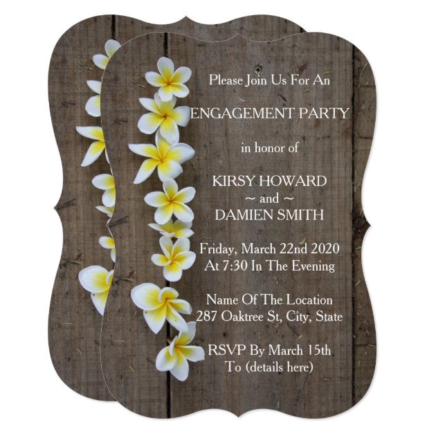 Tropical Frangipani Rustic Engagement Party Invite