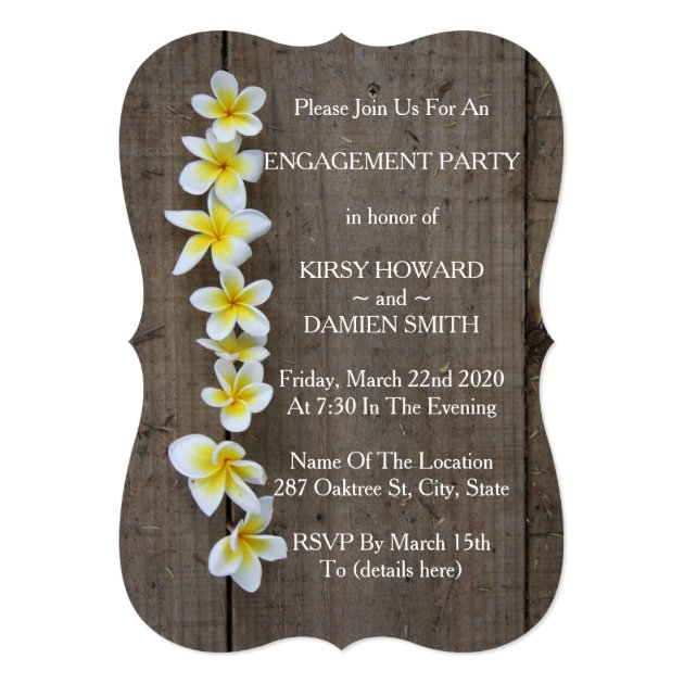 Tropical Frangipani Rustic Engagement Party Invite