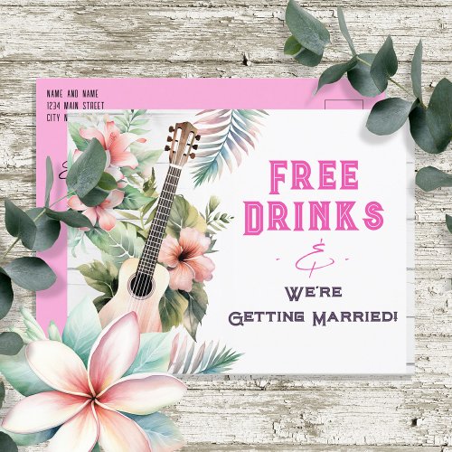 Tropical Free Drinks Funny Wedding Save the Date Postcard