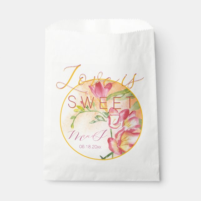 Tropical Freesia Watercolor Love is Sweet Favor Bag (Front)
