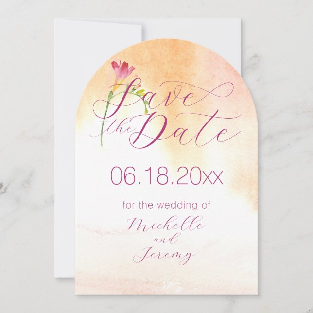 Tropical Freesia Watercolor Save The Date (Front)