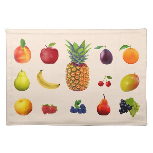 Tropical Fresh Fruits on Light Beige Cloth Placemat