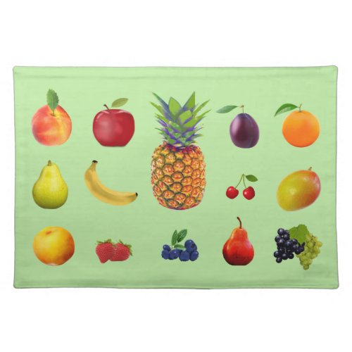 Tropical Fresh Fruits on Lime Green Cloth Placemat