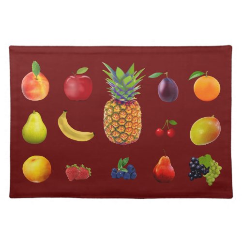 Tropical Fresh Fruits on Maroon Cloth Placemat